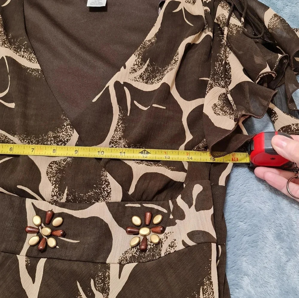 Dorby Dress Women's 10 Flower Print Embellishments Brown Cream Sleeveless - Picture 4 of 9